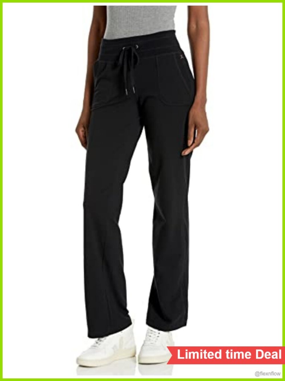 Cotton Spandex Straight Leg Drawcord Athletic Sweatpants Mid Rise Yoga Joggers